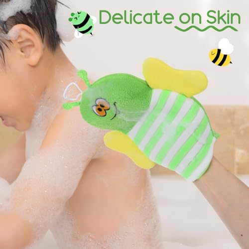 Image of Sibba 6 Pcs Baby Bath Mitt Washcloths Gloves, Gentle Cute Exfoliating Wash Mitt Animal Pattern, Baby Mittens Bath Towel Glove Soft Scrub Toddler Wash Cloths Body Scrubber Bathing Loofah Infant Gloves
