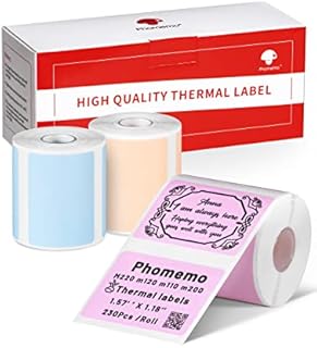 Phomemo M220 M110 Labels,Thermal Color Label,1.57'' x 1.18''Square Self-Adhesive Label Sticker Paper for Phomemo M110 M220 M120 M200 Label Maker, for Barcode,Name,Price,Address (Pink / Blue /Khaki