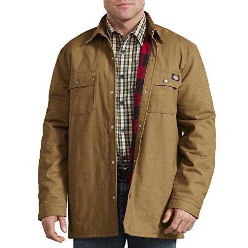 Dickies Men's Plaid Lined Shirt Jacket Outerwear, Brown Duck, Large