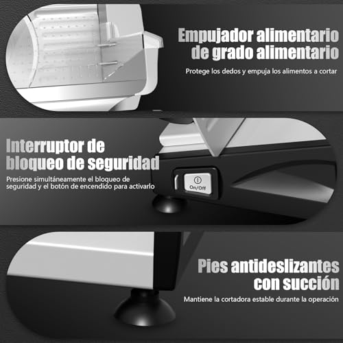 Miniatura 7 de Yashe Cortadora De Fiambre Con Motor Dc Silencioso, Cortafiambres Eléctrico Para Jamón 200w, Cuchillas De Acero Inoxidable Duales De 19cm, Grosor Ajustable De 0-15mm Para Carne, Queso, Pan Y Verduras