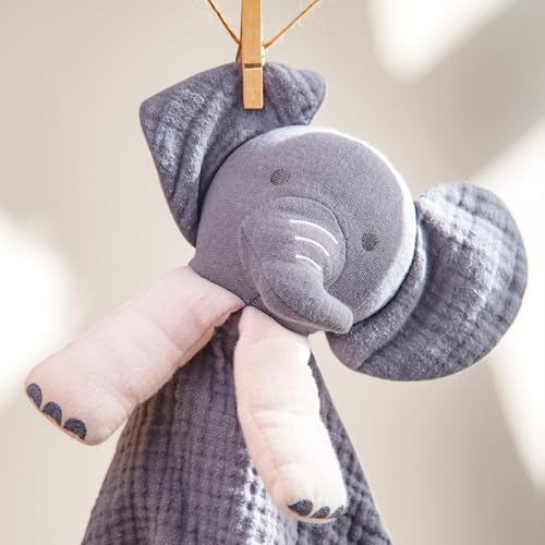 Image of lulumoon Muslin Elephant Lovey for Babies: Skin-Friendly Security Blanket for Self-Soothe - Newborn Gift for Baby Shower