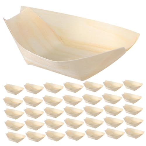 OFFSCH 250pcs Disposable Sushi Serving Tray Plates Wood Boat Dishes Japanese Sashimi Boat Plate