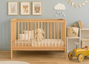 Baby Happy Bliss Kinderbett Babybett Julia 100x60 cm mit Matratze – Massivholz Buche – 3-Fach höhenverstellbar – 3 Schlupfsprossen – EN 716 konform (Natur)