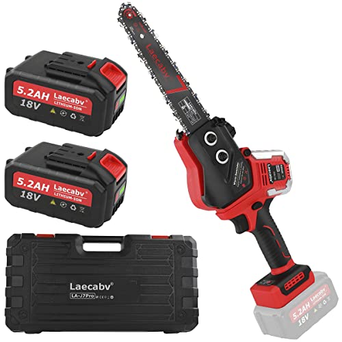 Laecabv 7 Pollici Mini Motosega a Batteria Portatile con 18V 5.2Ah Batteria Per il Taglio del Legno e Giardinaggio (7 Pollici con batterie)