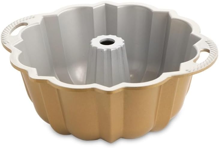 Nordic Ware Original Gold Anniversary Bundt Pan Holds 12 Cups With Cake Finishing Tool Kit + Cooling Rack and Recipe Card - Image 3