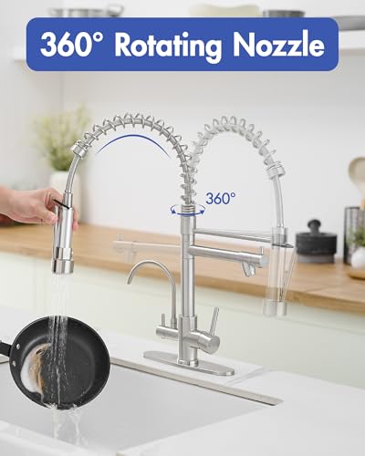 Image of AIMADI 3 in 1 Kitchen Faucet with Water Filler,Brushed Nickel | Single Handle Kitchen Sink Faucet with Pull Down Sprayer Separate Drinking Water Faucet 1 or 3 Hole