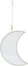 Moon Mirror Pendant Acrylic and Wood Hanging Ornament, Festival Wall Décor for Bedroom and Entryway, Crescent Moon Home Accent Decoration