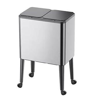 Large Covered Kitchen Motion Sensing Trash Can, Silent Stainless Steel Sorting and Recycling Bin, with Leg Universal Wheel Garbage Bin Color Silver, Size 18L 4.7 Gallons
