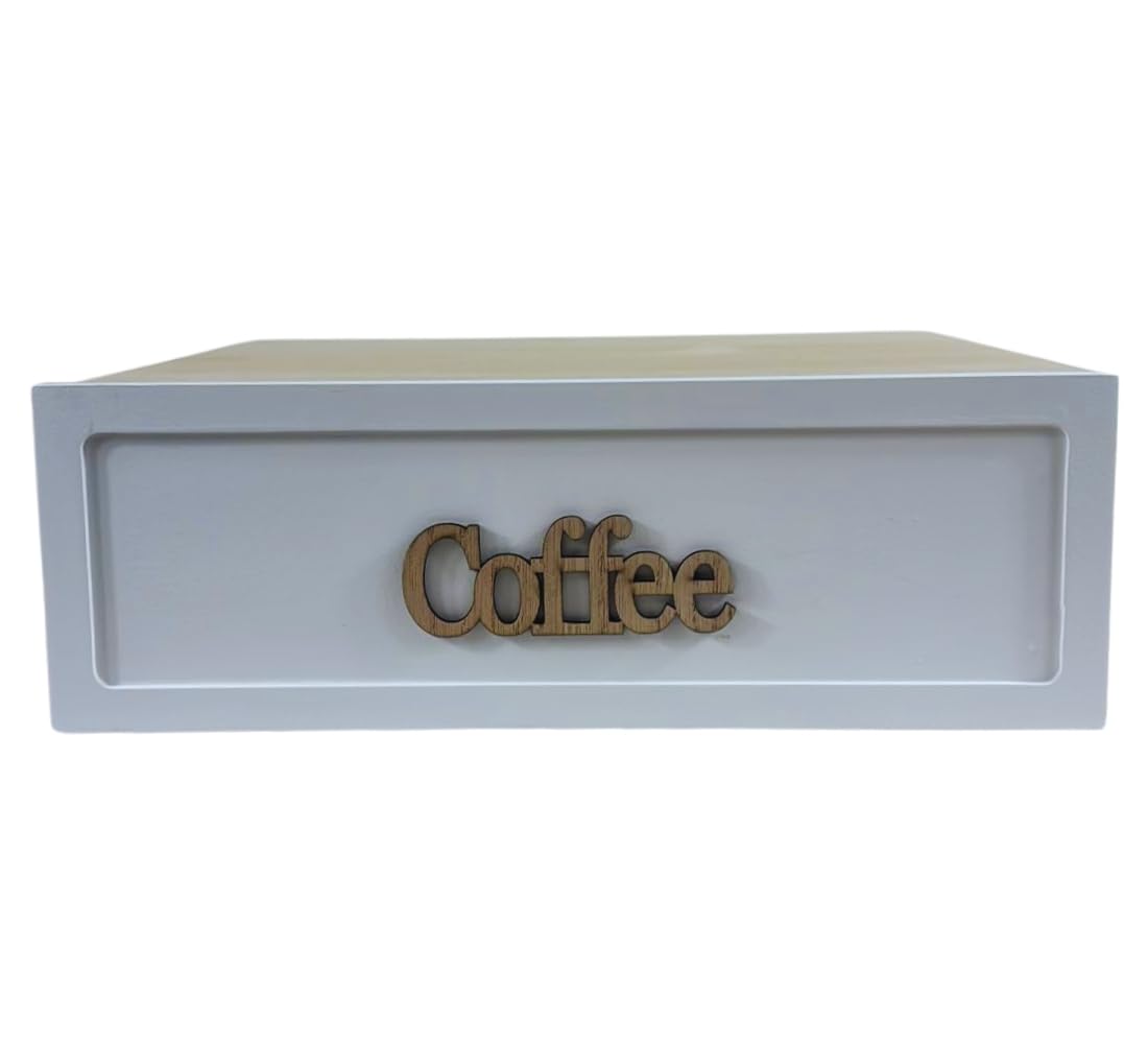 Cassetto in Legno Portacapsule - Cialde, Caffe, Zucchero, Organizer per Ufficio Casa - Contenitore in Legno 3 Scomparti per Cialde Capsule Caffe, 30 x 30 x 10 cm