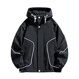Dninmim Men's Jacket Windbreaker Hooded Trench Coats Oversize Loose Simple Thin Lightweight Outwear black M