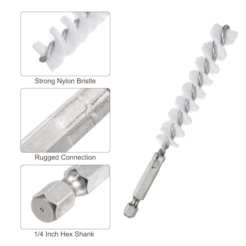 Miniatura 4 de Quarkzman 5pcs Cepillo De Nylon Para Limpiar Orificios De 14mm De Diámetro Con Cerdas De Alambre Retorcido Y Mango Vástago Hexagonal De 1 4 Para Tubos Puertos Rodamientos