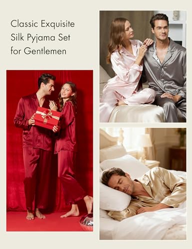 Image of LilySilk 100% Silk Pajamas for Men Soft 19MM Real Mulberry Silk Sleepwear Mens Silk Pajamas Set Lightweight Male Pjs