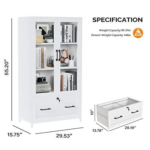 Vingli FC0WVLW Lateral File Cabinet With Glass Doors And Locking Drawer For Hanging File Folders, Bookshelf With Adjustable Shelves For Home Office  thumb #1