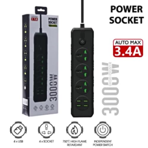 Image of Long Cord Extension Board Universal Extension Socket Surge Protector Desk Charging Station for Office School Home Surge Protector Power Strip with Outlets and USB Ports (B02)
