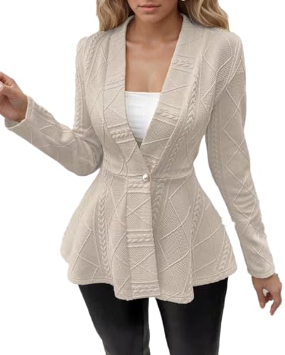 Women's Textured Blazer Button Front Long Sleeve Blazer Jacket Casual Loose V Neck Tunic Top Business Outwear