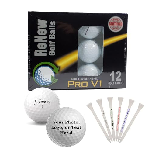 Certified Refinished Titleist Pro V1 Personalized Golf Balls - Set Of 12 And 100 White Wooden Golf Tees