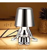 Bedside Touch Control Table Lamp, Creative Little Silver Man Decorative Thinker Statue LED Desk L...