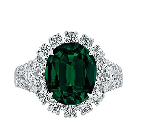 4 Carat Oval Cut Emerald And Natural Diamond Art Deco Wedding Band Rings For Women In 10KT Solid Gold Anniversary And Enagagement Prong Setting (Green Gemstone 3 ctw,Clarity I2, Color HI)2