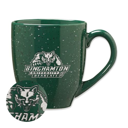 Rico Industries NCAA Binghamton Bearcats Primary Logo Green 16 oz Team Color Laser Engraved Speckled Ceramic Coffee Mug