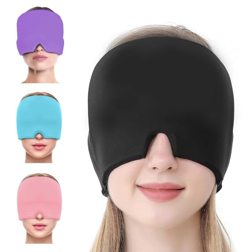 Migraine Relief Cap, Single-Sided Gel Ice Pack Mask for Migraine, Sinus, Stress, Frontal Headaches, Cold Hot Therapy Migraine, Reusable Washable Pack Used for Sinusitis (Black)