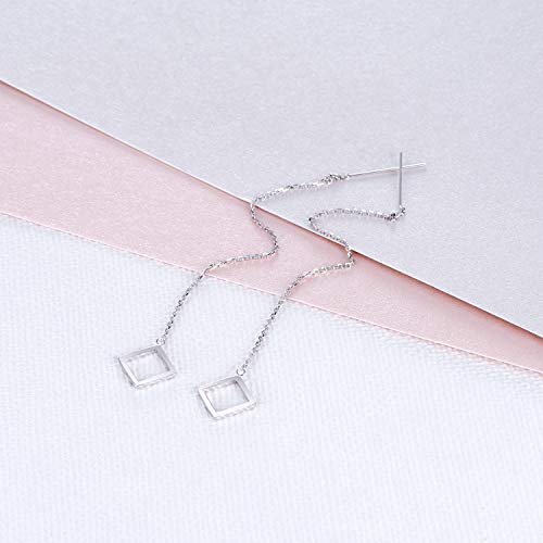 18K White Gold Threader Earrings For Women Dangle, Square Long Chain Earrings Jewelry Gifts For Her #TOP4