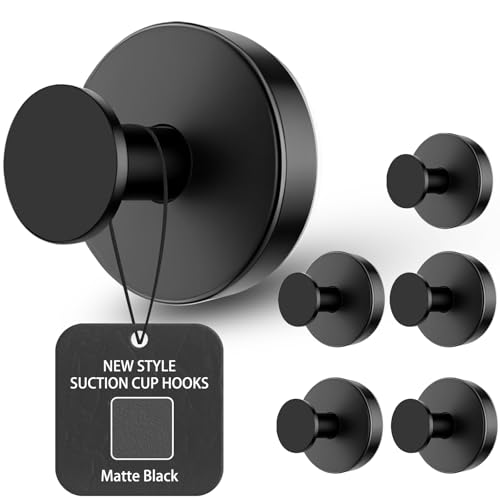 Image of BKV Suction Cup Hooks for Glass Window,Removable Shower Hooks for Inside Shower,Metal Towel Hooks for Bathrooms,6 Pack(Black)
