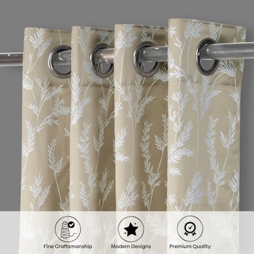 Image of haus & kinder Printed Jacquard Door Curtains 7 Feet Long Pack of 2 Door Curtains, 7 Feet Curtains for Door (Whispering Willows, Taupe 130x213 CM)