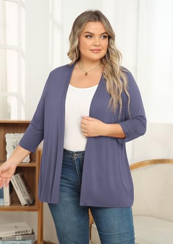 POSESHE Women's Plus Size Casual Lightweight Open Front Cardigans Soft Draped 3/4 Sleeve Cardigan4