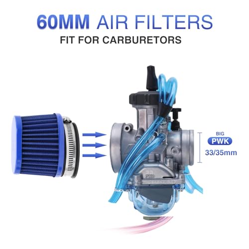 Image of 2PCS Motorcycle Air Filter Universal 60MM Replacement Engine Filter High Performance Air Filters Fit Motocross Carburetor Cleaner for Pit Bike Scooter Moped ATV (Blue 60MM)