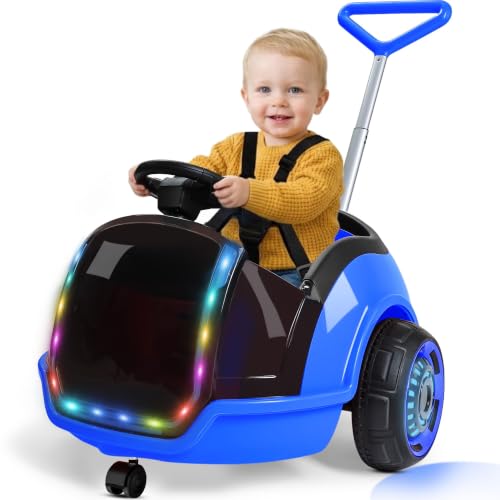 Image of ANPABO 3-in-1 Electric 12V Ride on Push Car for Kids 1.5-3, Blue