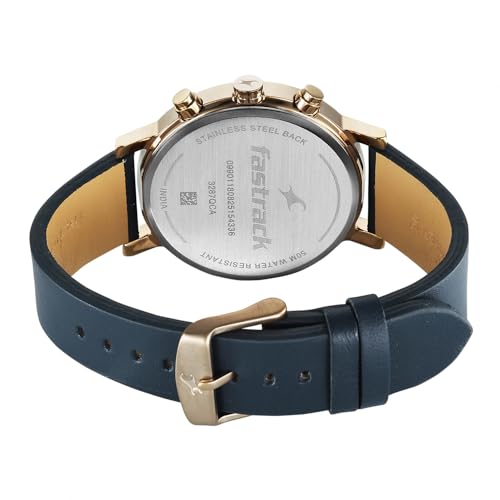 Image of Fastrack Chrome K Quartz Analog with Blue Dial Blue Leather Strap Watch for Men - 3287QL04