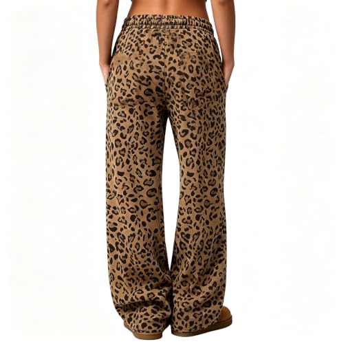 Leopard Pants Women Wide Leg Baggy Sweatpants Y2k Drawstring Lounge Pants - image 2