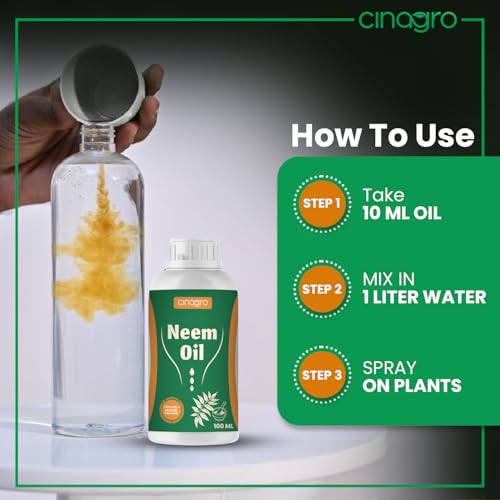 Image of Cinagro Cold Pressed Neem Oil Concentrate (100ml, Makes 25 Litre Spray) Organic, Water-Soluble, Plant Protector, Removes Mealybugs, Fungus & Insect Control for All Plants, Indoor & Outdoor Use