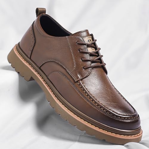 Men's Round Toe Lace Up Platform Oxfords Shoes Classic Comfort Slip-on Chunky Heel Lug Sole Non-Slip Waterproof Business Formal Derby Shoes2