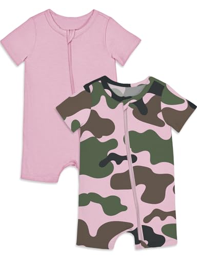 Image of Jimonda Baby Rompers Cotton Baby Boys Baby Girls Short Sleeve Sleepers Pjs Two Way Zipper One-piece Neutral Sleep and Play