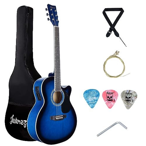 Image of JUAREZ Wood JRZ40C /BLU-EQ Guitar - Enhanced Sound with Truss Rod, Bag, Strings, Strap, Picks, and EQ-7545R Blue
