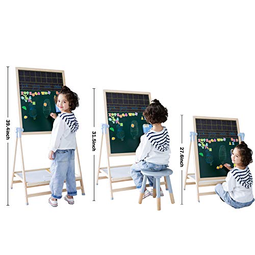 QZMTOY Kids Art Easel, Deluxe Standing Easel Set, Adjustable Art Table, Dry Erase Board&Chalkboard Double Sided Stand, 360°Rotating Drawing Easels with Art Supplies, Adjust Height 28-39in - Image 2