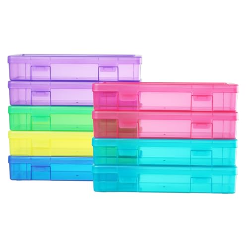 OMNISAFE 9 Pack Medium Colored Plastic Hobby Art Craft Organizer, Mini Plastic Storage Containers with Latching Lid, for Pencil Box, Lego, Crayon (Colorful)