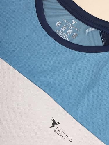 Image of TECHNOSPORT Men's Slim Fit Polyester Color Block Athleisure Crew Neck T-Shirt with Full Sleeve, Moisture Wicking and Quick Dry