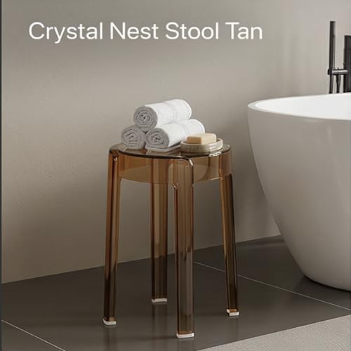 Image of The Artment your artistic apartment Tan Color CrystalNest Transparent Acrylic Stackable Round Accent Stool, Modern Side Stool for Living Room, Bedroom and Home & Office (Set of 3)