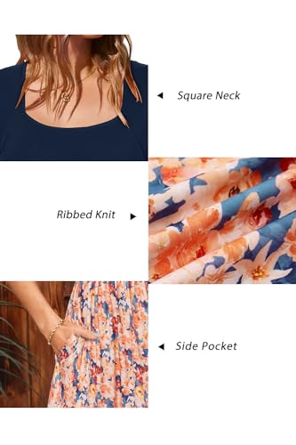 Image of Newshows Women's 2026 Summer Casual Square Neck Ruffle A Line Beach Vacation Sundress Work Business Dress with Pockets