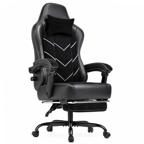 TRIUMPHKEY Silla Gamer Ergonómica, Silla de Oficina con Reposapiés, Inclinable, Soporte Lumbar, Cojín de Muelles, Reposabrazos Sincronizados, Capacidad de Carga 200kg, Negro Obsidiana