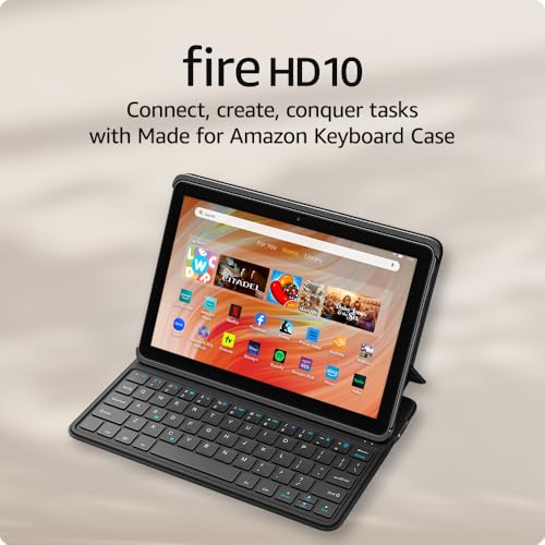 Image of Amazon Fire HD 10 tablet and Keyboard Case bundle, seamlessly handle tasks and email on-the-go, latest model (2023 release), 32 GB, Black