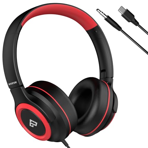 INFURTURE CH2 �L�b�Y USB C/3.5mm �w�b�h�t�H�� �q�� �j�̎q ���̎q ���ʐ��� 94dB �I���C���[�w�b�h�z�� �L���w�b�h�t�H�� �e�B�[���Y �w�Z ���s �g�ѓd�b �^�u���b�g PC Kindle�p (�u���b�N���b�h)