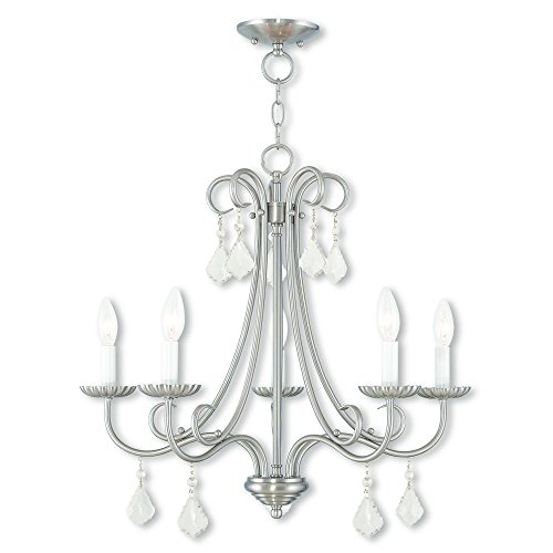 Get Discount Offer Livex Lighting 40875-91 Transitional Five Light Chandelier from Daphne Collection in Pwt, Nckl, B/S, Slvr. Finish, Brushed Nickel