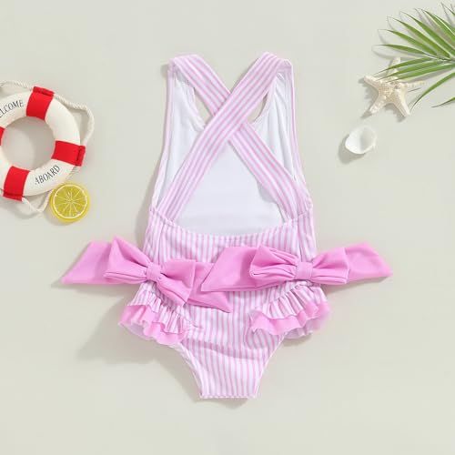 Image of Toddler Kids Girl One Piece Swimsuit Floral Sleeveless Backless Swimwear Bowknot Ruffled Bathing Suit Beachwear