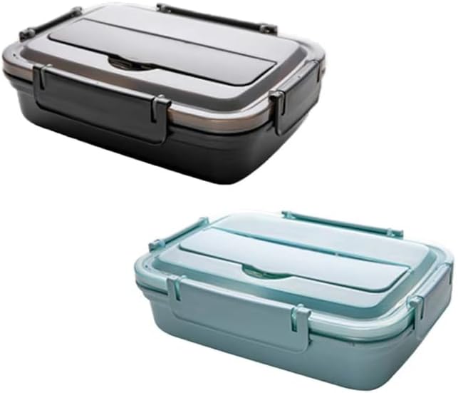 2 - Pack Stainless Steel Compartment Lunch Boxes, Multi - Grid Anti - Flavor, Random Colors, Lid as Phone Stand, Free Tableware, Large - Capacity Portable for Office
