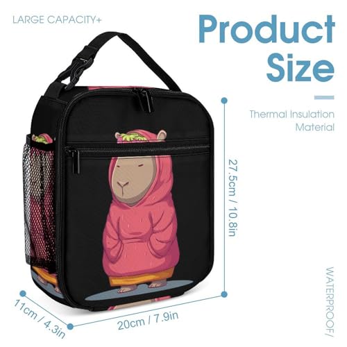 Capybara And Strawberry Printed Backpack with Lunch Box Bag Pencil Case Pouch 3pcs Daypack Set for Women Men4