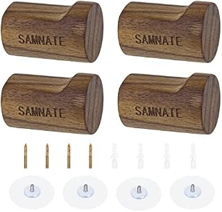 Wooden Coat Hook, 4 Pieces Wood Wall Hook, Wooden Coat Peg Coat Hanger for Hanging Clothes, Hat, Scarves and Headphone in Bedroom, Living Room, Hallway (3X6cm, Round Walnut)
