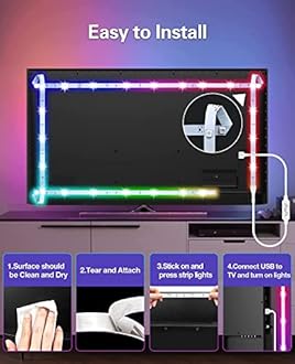 Daymeet TV Led Lights, LED Lights for TV with Remote, 5M TV Led Lights for 55-85inch TV/Monitor, USB Powered Led Lights Behind TV, RGB IC 5050 TV Led Backlight Sync with Music, Bluetooth APP Control